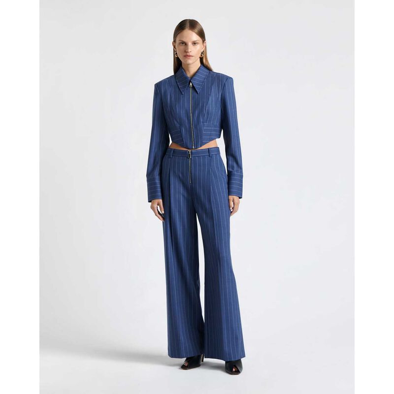 Cue European Wool Stripe Cropped Shirt image number 3